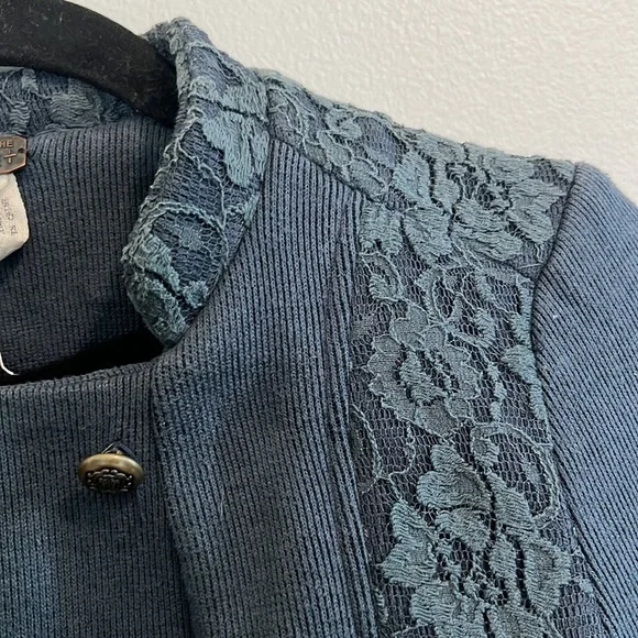 WE THE FREE Free People Navy Blue Military Lace detail Crop Jacket size 2 - Picture 11 of 16